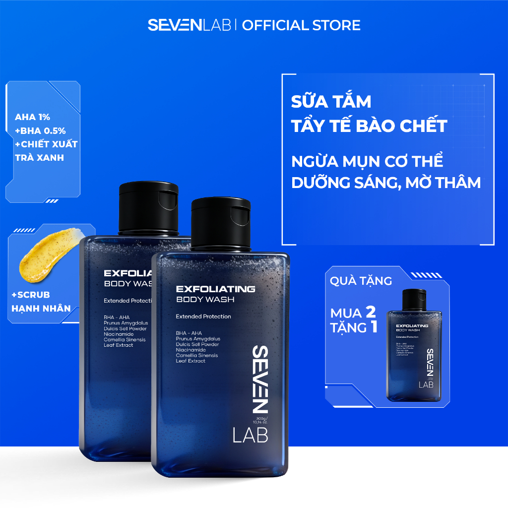 [DEAL 2 TẶNG 1] Sữa tắm tẩy tế bào chết SEVENLAB 300gr giúp giảm mụn lưng, hỗ trợ dưỡng trắng da, hư