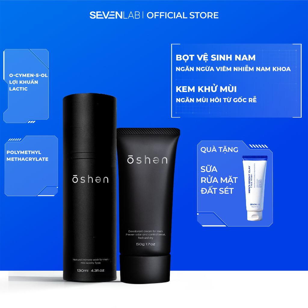 Combo Bọt vệ sinh nam giới và Kem khử mùi OSHEN JAPAN chống mồ hôi, kháng khuẩn, hương thơm bạc hà