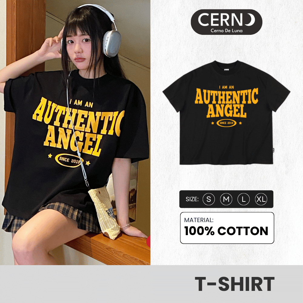 Áo thun CERNO Authentic Angel màu đen có in chữ vàng "Angel Land" Chất Liệu Cotton 100% Kiểu Dáng un