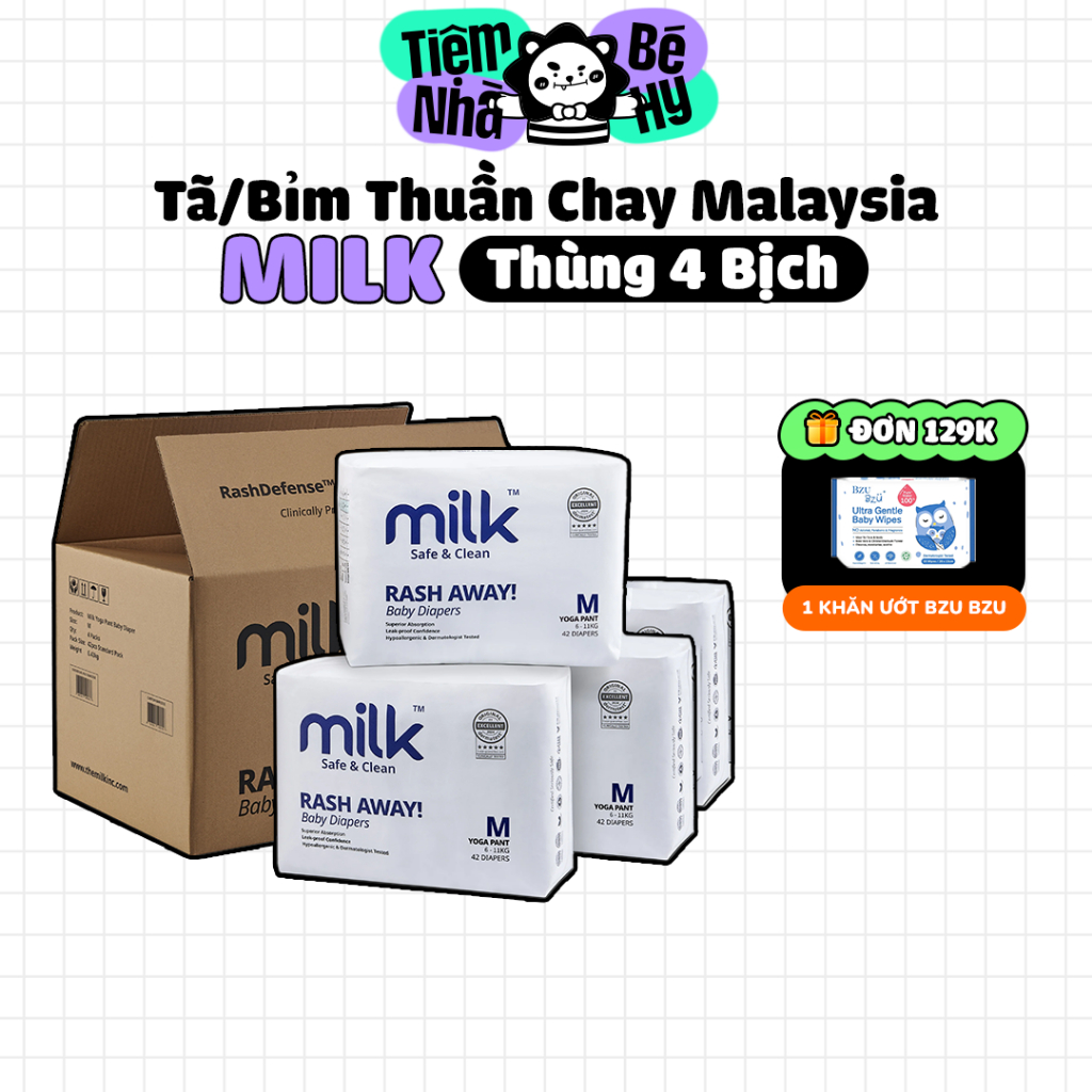 [COMBO 4 BỊCH] Tã Bỉm Thuần Chay MILK Malaysia Cho Bé – Siêu Mềm, Thấm Hút Nhanh, An Toàn Cho Da - Tiemnhabehy