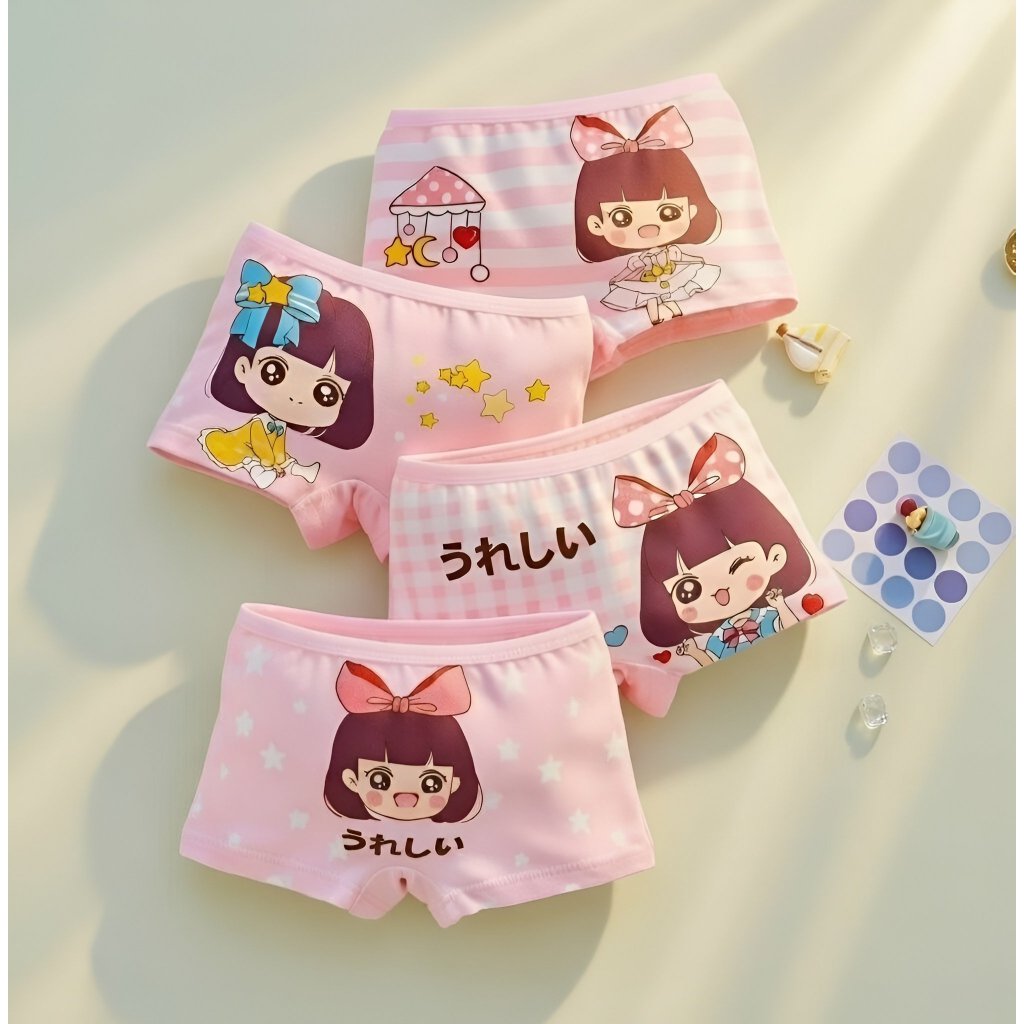 [Combo 4 ] quần chip đùi HỌA TIẾT cho bé gái, dễ thương, chất cotton thoáng mát, co giãn 4 chiều.