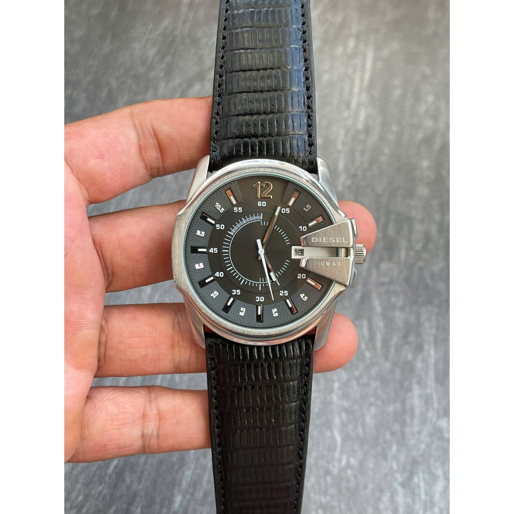 Đồng hồ nam Diesel xám đen dây da size mặt 44mm hàng si Nhật chạy pin