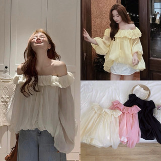 [HÀNG LOẠI 1] Áo trễ vai dáng bí viền bèo tay bồng chất voan tơ 2 lớp ADORA TOP