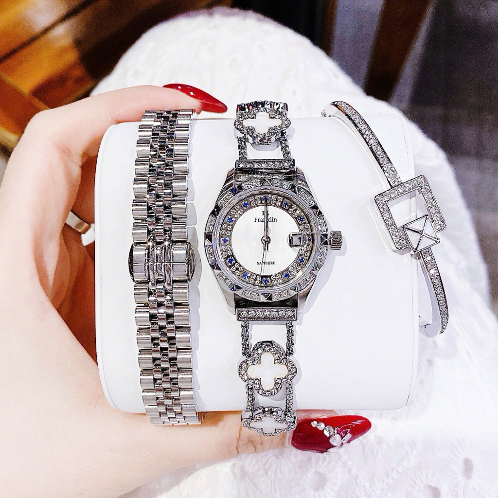 [Chính Hãng 100%] Đồng Hồ Nữ FL Franklin FL8686 (8686) Full Đá Máy Quartz (Pin) Kính Khoáng Siz 28 T