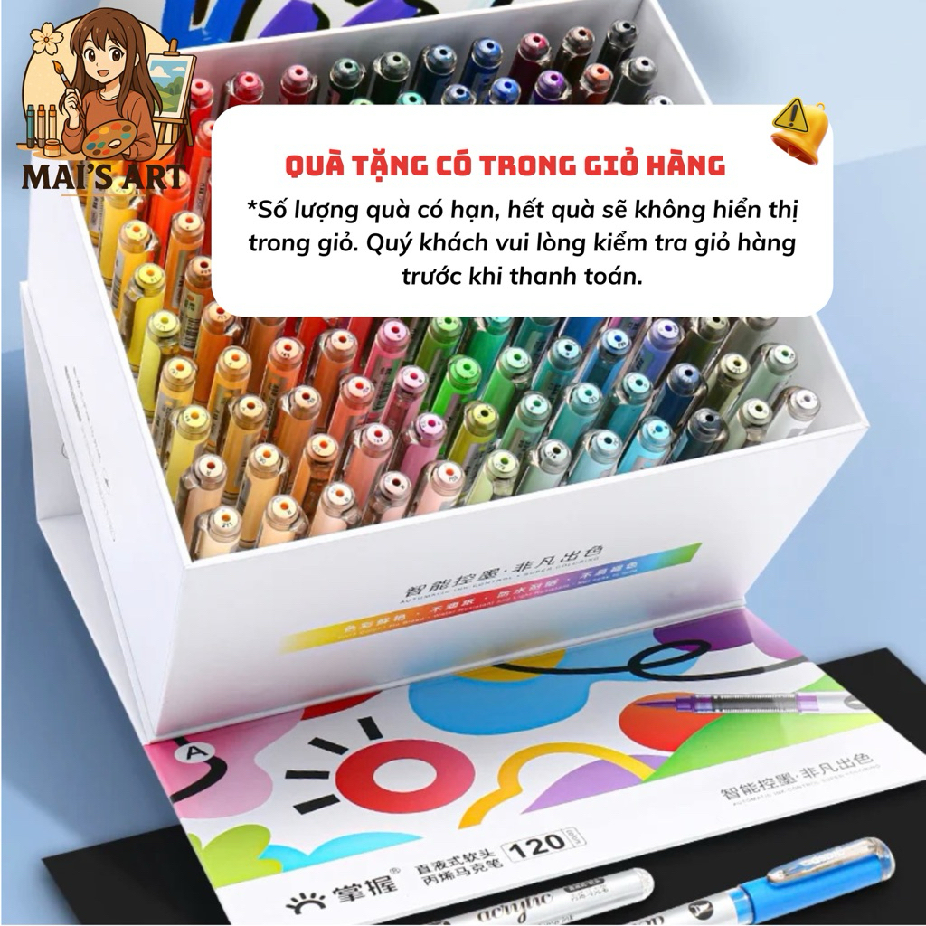 120 Màu Acrylic Marker Grasp Hạng Hoạ Sĩ Ngòi Brush Vẽ Mọi Chất Liệu Không Thấm Giấy MAI'S ART
