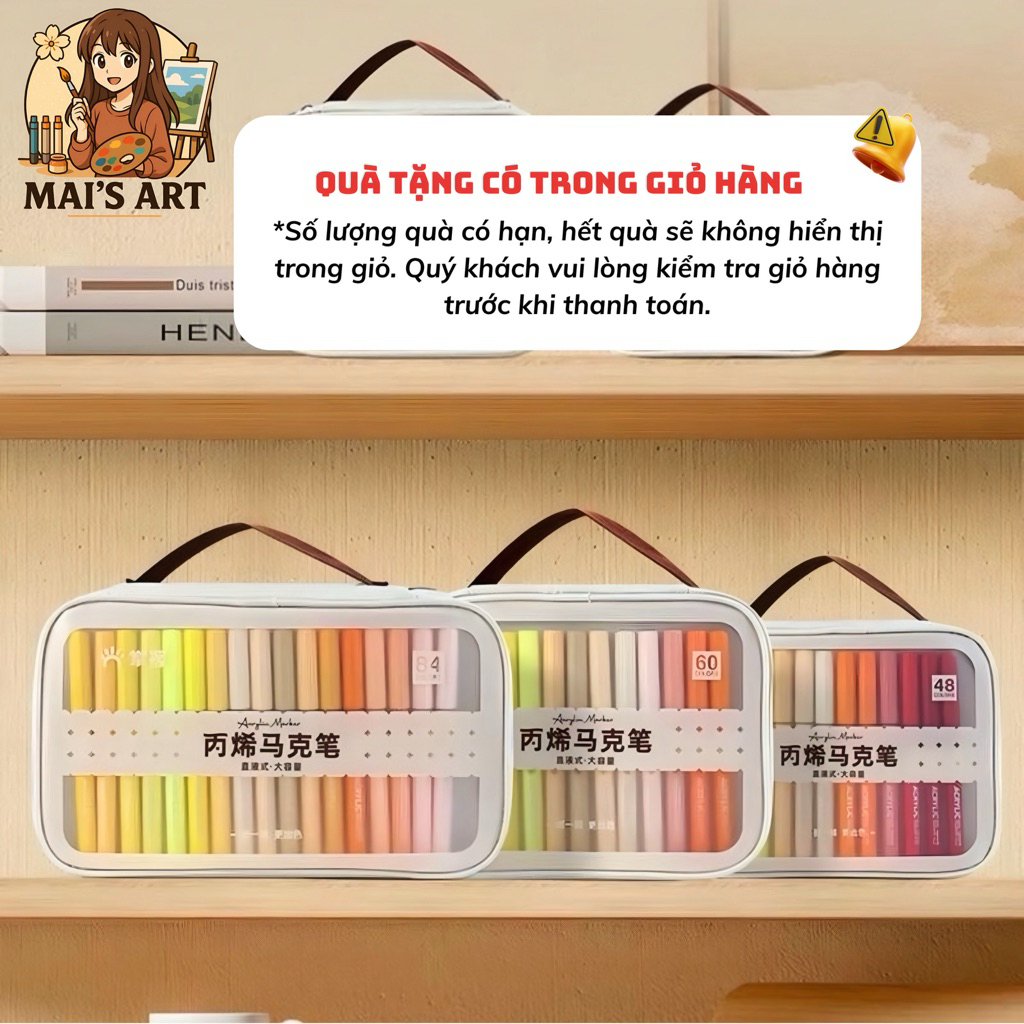 120 Màu Acrylic Marker Grasp Túi Canvas Ngòi Brush - Lượng Mực 2.8ml Vẽ Mọi Chất Liệu, Không Thấm Gi