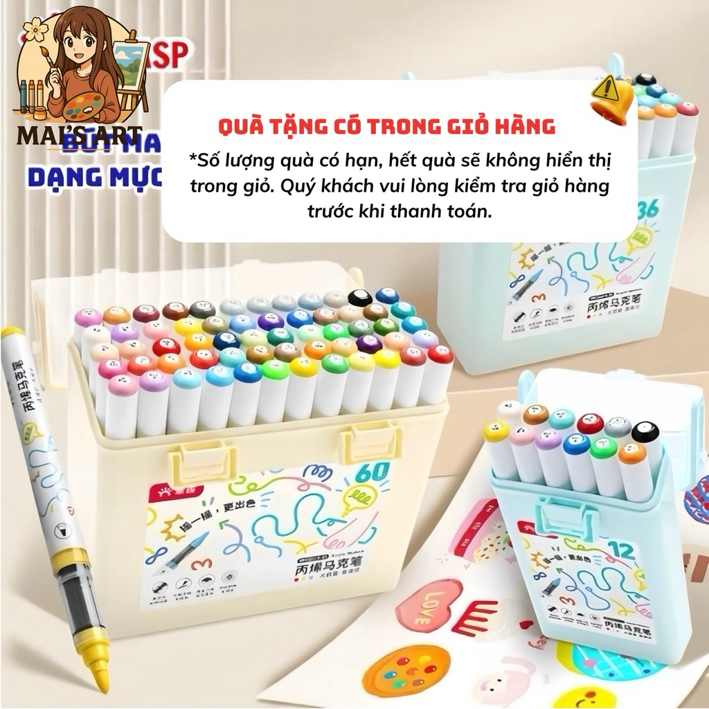 [Mới] Bút Acrylic Marker Grasp 12/24/36/48/60 Màu – Bút Màu Cao Cấp Cho Học Sinh & Họa Sĩ, Vẽ Mọi Ch