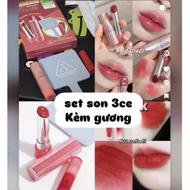 SET SON 3CE 1 Son fullsize + 1 son mini + 1 gương