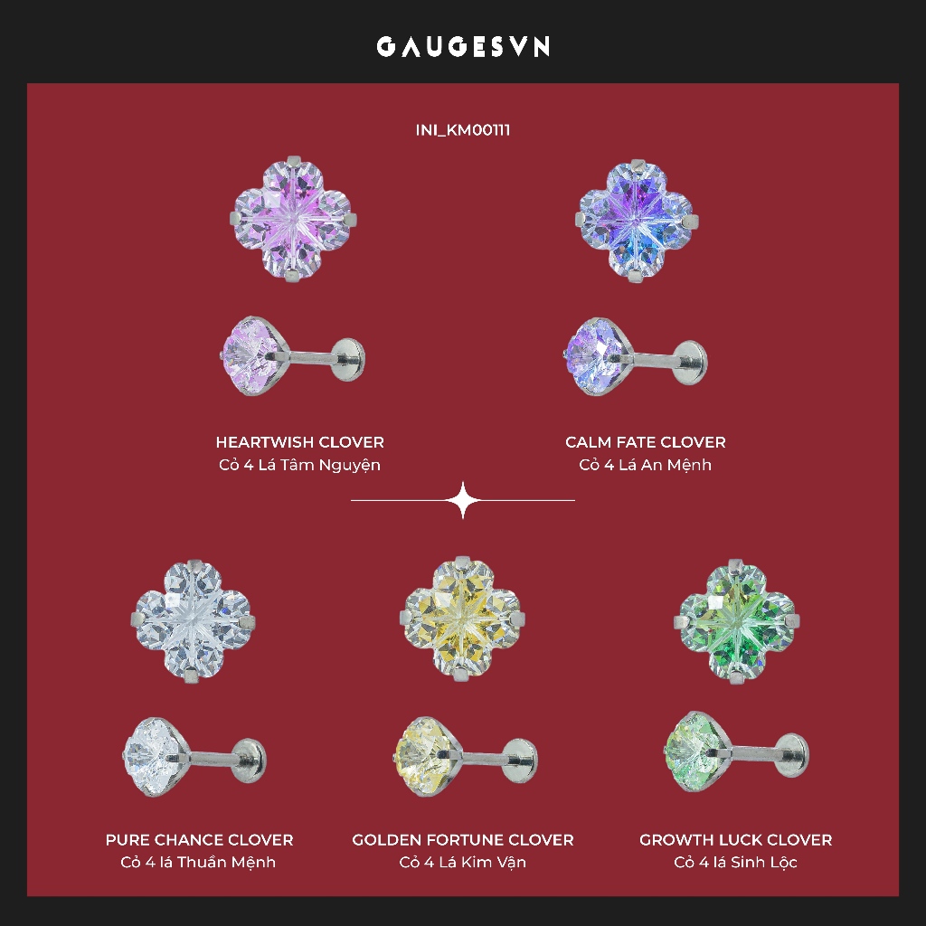 INI Khuyên TITANIUM Cỏ 4 Lá I Lucky Core - Four-Leaf Clover I INI_km00111