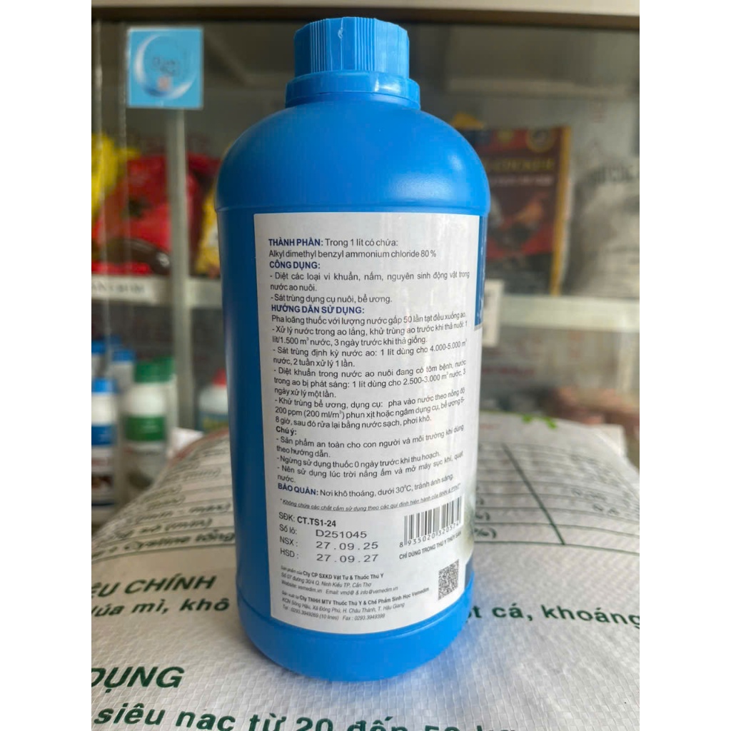 BKC xử lí nước, BKC Vemedinm đậm đặc 1 lít, diệt khuẩn nấm,trong ao nuôi, an toàn tôm cá