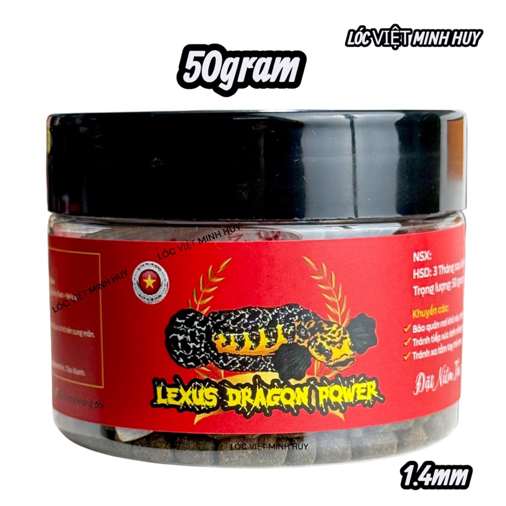 Cám Lexus 50gram Hạt 1.4mm lexus Dragon Power-Thức ăn cao cấp cho cá lóc vảy Rồng-Hỗ Trợ Màu viền vả