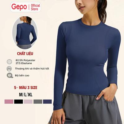 GEPO Áo Thun Thể Thao Dài Tay Nữ Tập Gym Yoga Vải Co Giãn Thoáng Khí Ôm Body GP244