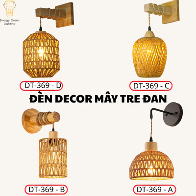 Đèn Tường Hình Mây Tre Đan DT-369 - Ánh Sáng Vàng - Trang Trí Phòng Ngủ Quán Thiết Kế vintage Energy Green Lighting