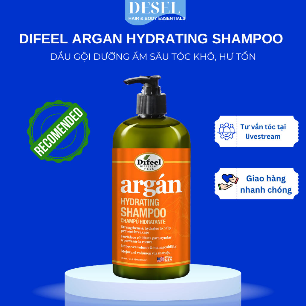 [DESEL] DẦU GỘI DIFEEL ARGAN HYDRATING CHO TÓC KHÔ XƠ THIẾU DỄ RỐI