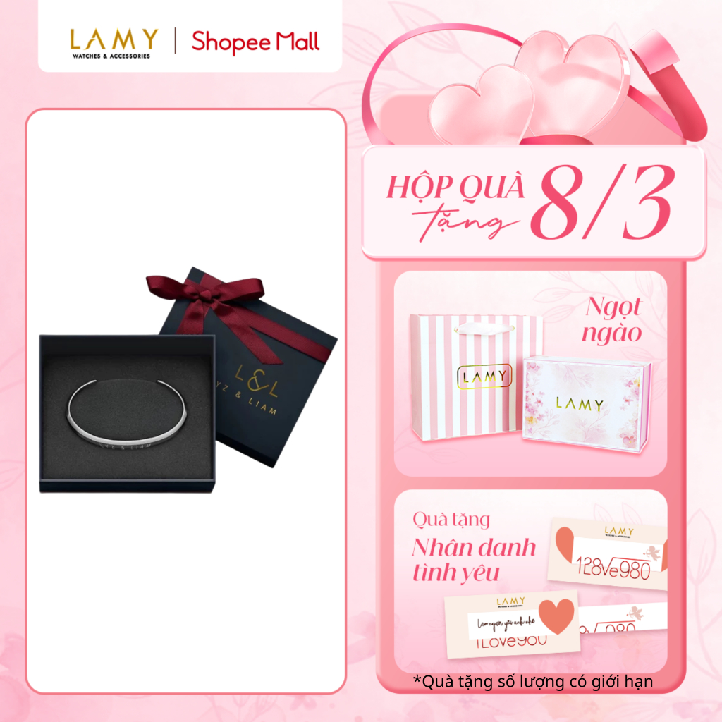 [BST 8/3] Vòng tay nam nữ Lyz and Liam Classic L&L Cuff - Gift Box Hộp quà tặng nơ đỏ & khắc tên the