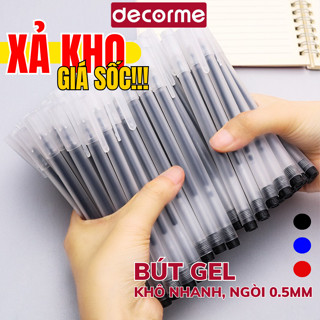 {Xả kho thanh lý} 100 Bút gel DecorMe viết gel bút nước đen xanh đỏ mực khô nhanh ngòi 0,5mm bút gel đen mực trơn mượt