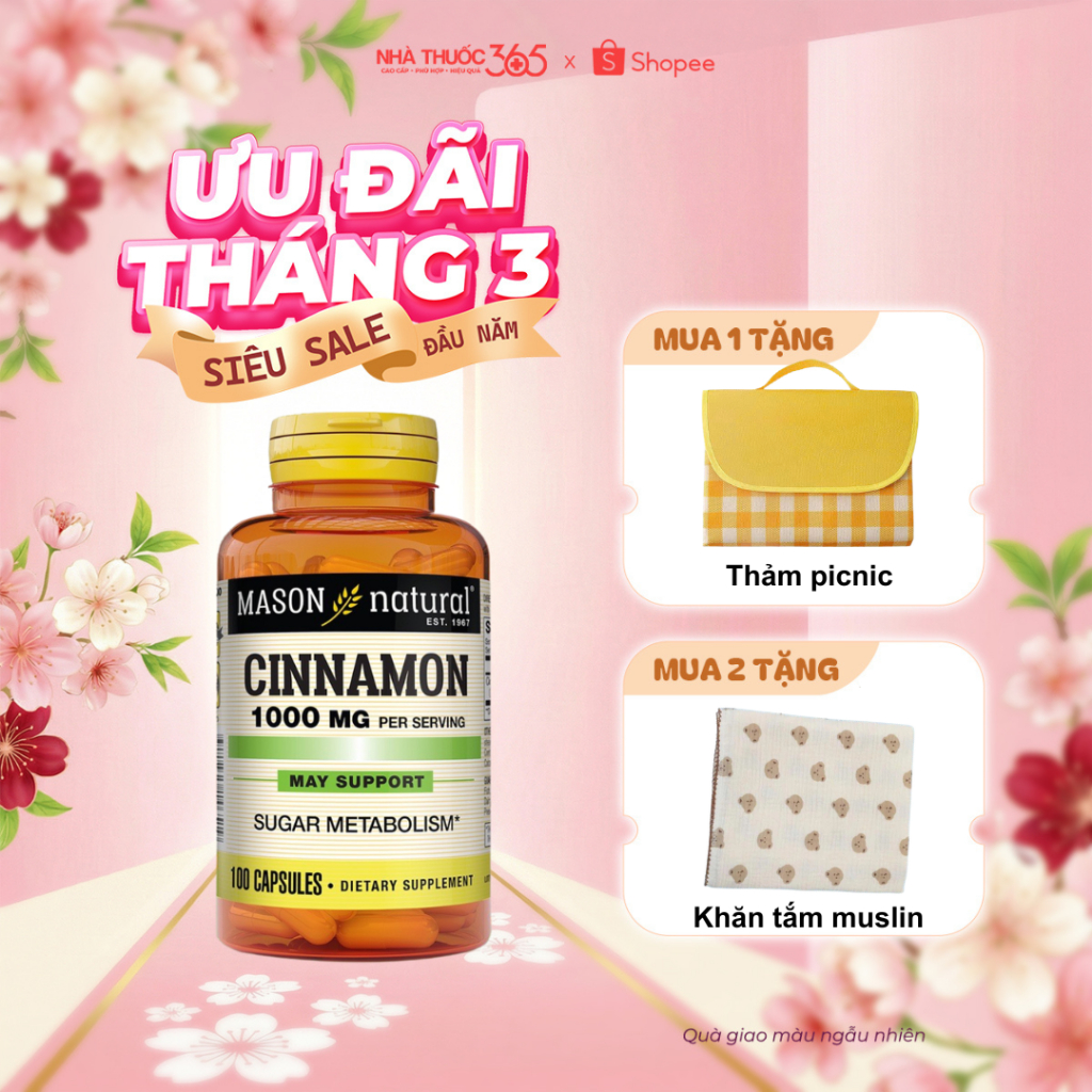 Viên Uống Hỗ Trợ Chuyển Hoá Đường Mason Natural Cinnamon 50 Viên/100 Viên