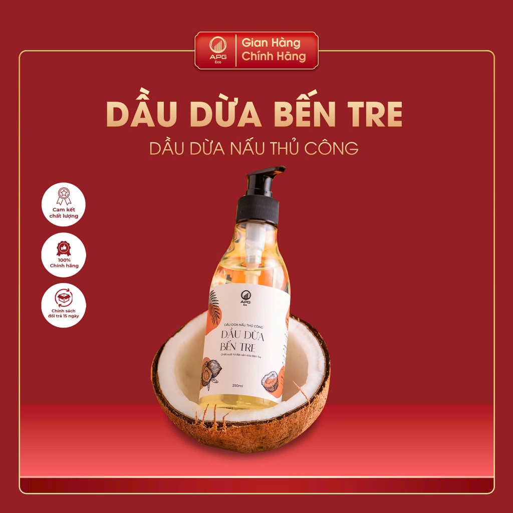 Dầu Dừa Nấu Thủ Công APG ECO Chiết Xuất Từ Đặc Sản Bến Tre Chai 250ML
