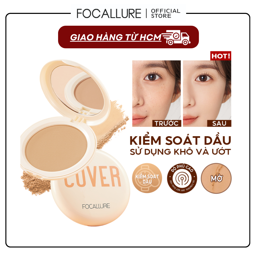 FOCALLURE Phấn phủ lì dạng nén che khuyết điểm hoàn hảo cùng Vitamin C 6.5G