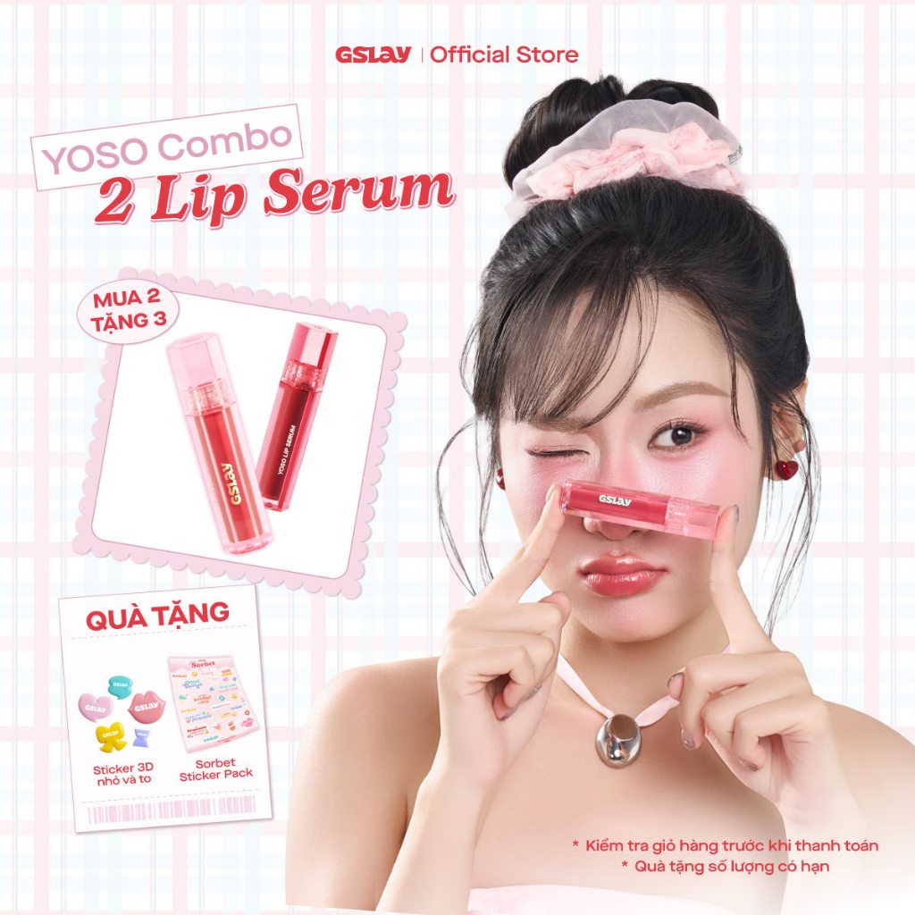 Combo 02 Son Dưỡng Bóng Có Màu Thuần Chay GSLAY YOSO Lip Serum dưỡng ẩm, tái tạo môi (1mlx2)