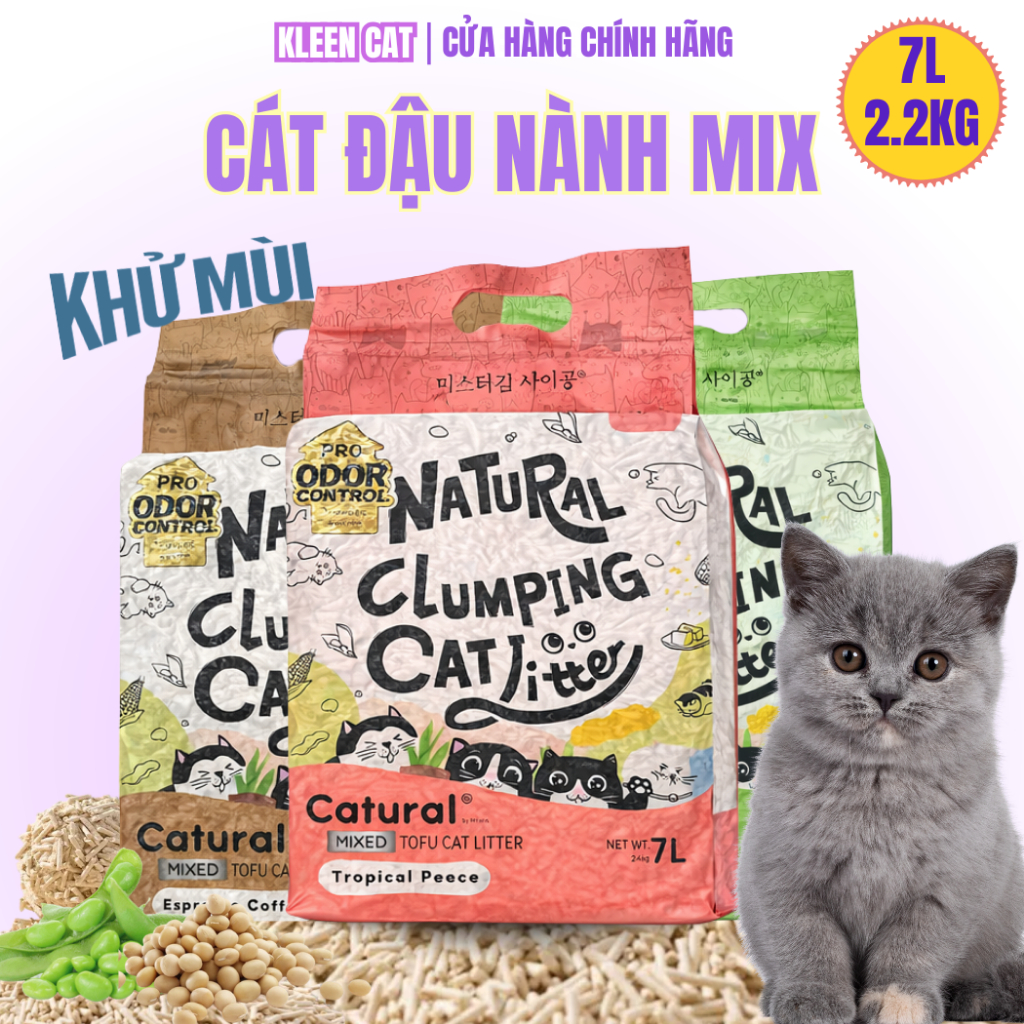 [TẶNG SÚP] Cát Mèo Đậu Nành Mix Đất Sét Kleen Cat, Cát Vệ Sinh Cho Mèo - CM43