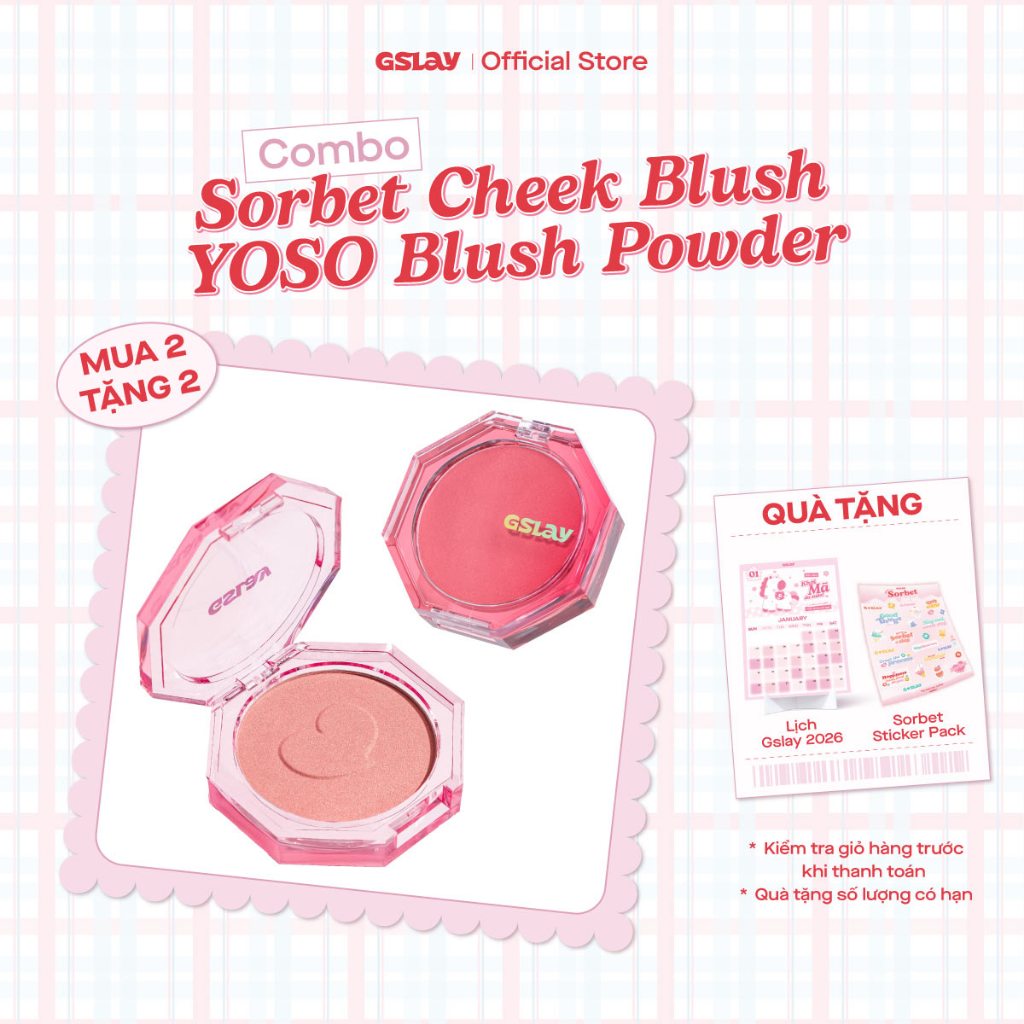 Combo GSLAY SORBET Má hồng kem hoá phấn thuần chay mịn lì (5g) & GSLAY YOSO Phấn má hồng mịn lì lên 