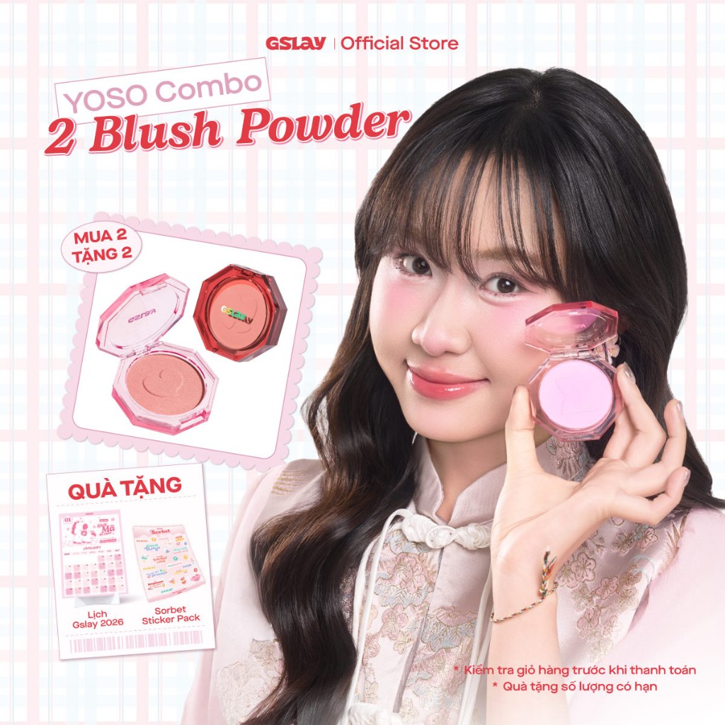 Combo 02 Phấn Má Hồng Thuần Chay Dạng Nén GSLAY YOSO Blush Powder mịn lì, lên chuẩn màu (5gx2)