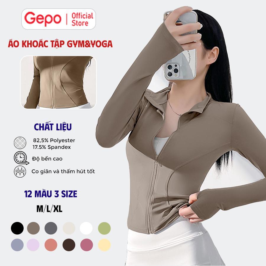 GEPO Áo Khoác Thể Thao Tập Gym Tập Yoga Nữ Dài Tay Phối Khóa Kéo Co Giãn Thấm Hút Mồ Hôi GP209