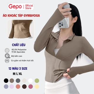 GEPO Áo Khoác Thể Thao Tập Gym Tập Yoga Nữ Dài Tay Phối Khóa Kéo Co Giãn Thấm Hút Mồ Hôi GP209