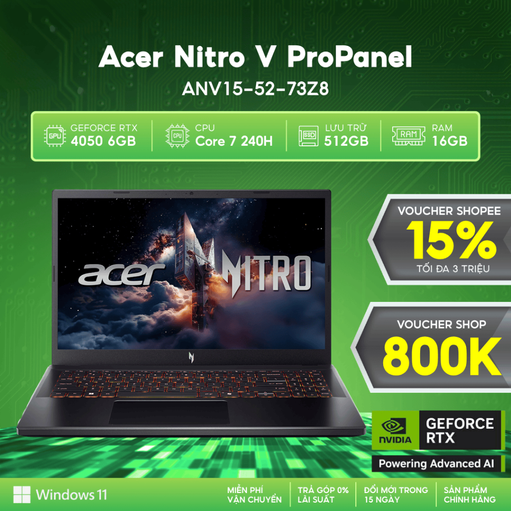 Laptop Gaming Acer Nitro V ProPanel ANV15-52-73Z8 GeForce RTX™ 4050 6GB / Core 7 240H / 16GB / 512GB