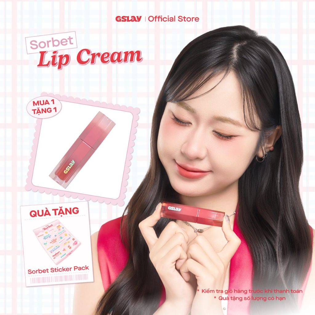Son kem GSLAY Sorbet Lip Cream mịn lì thuần chay che phủ rãnh môi giữ màu lâu trôi (4gr)
