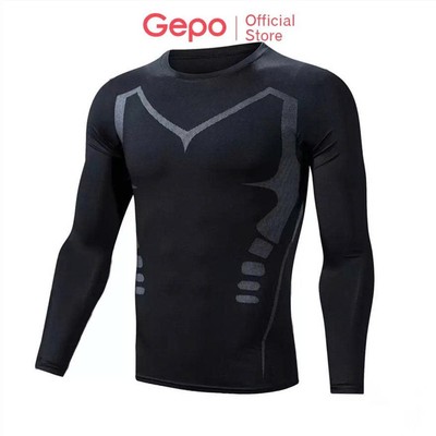 GEPO Áo Giữ Nhiệt Áo Legging Nam Dài Tay Chuyên Tập Gym Chạy Bộ Đá Bóng