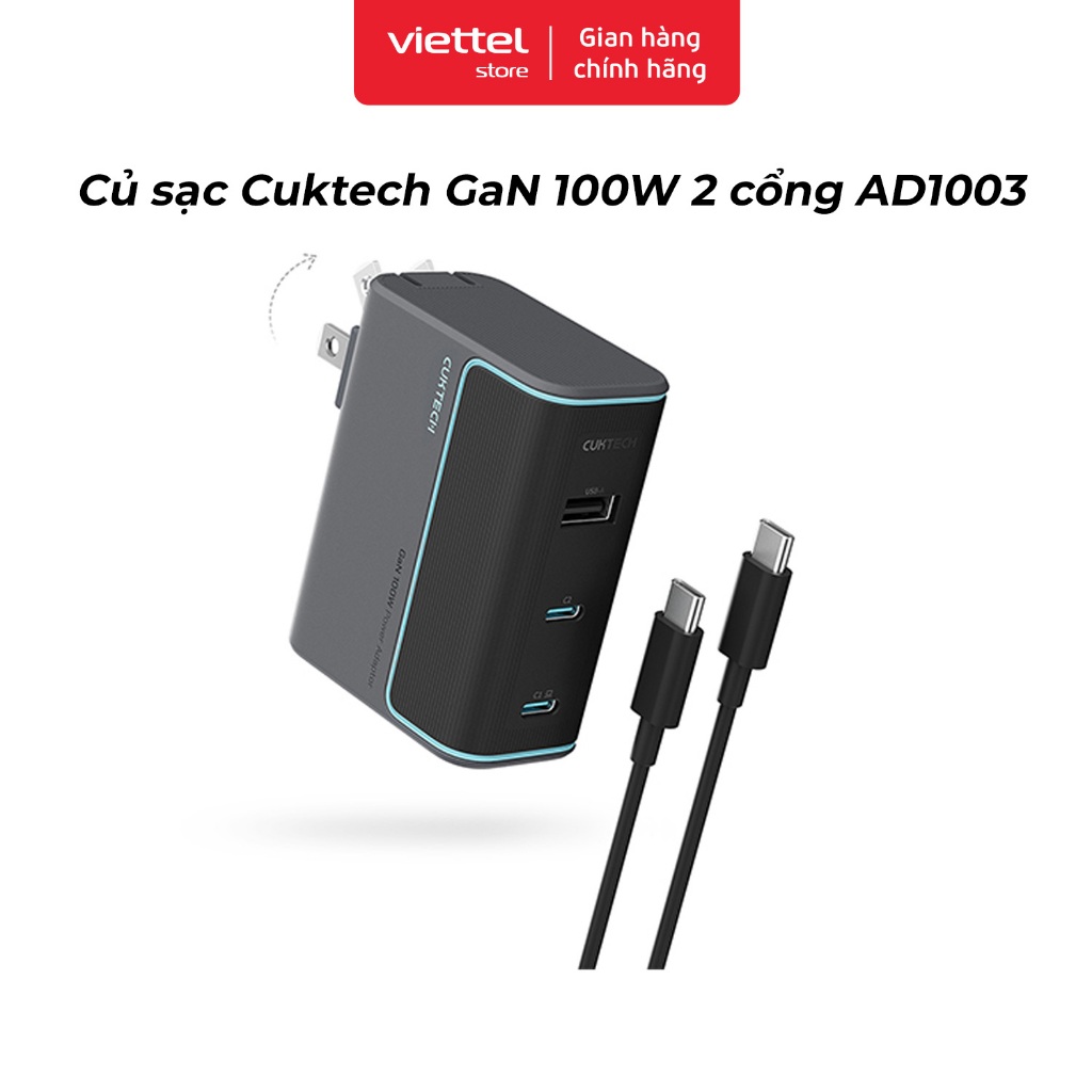 Củ sạc Cuktech GaN 100W 2 cổng AD1003 Chính hãng | Sạc Nhanh Vượt Trội