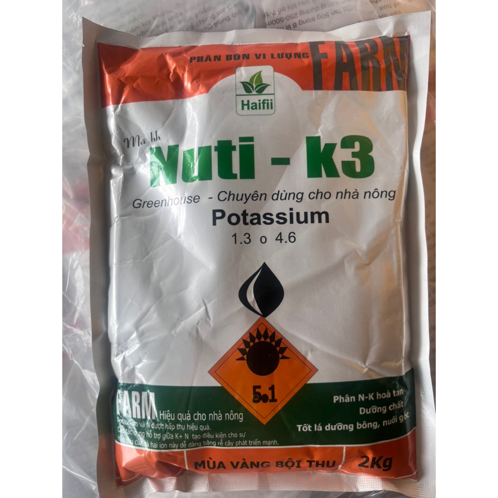 Phân bón 🌿 Nuti-K3 KNO3 2kg(Nhãn mới):Giảm rụng trái non,tăng tỉ lệ đậu trái,tăng độ ngọt trái,lớn t