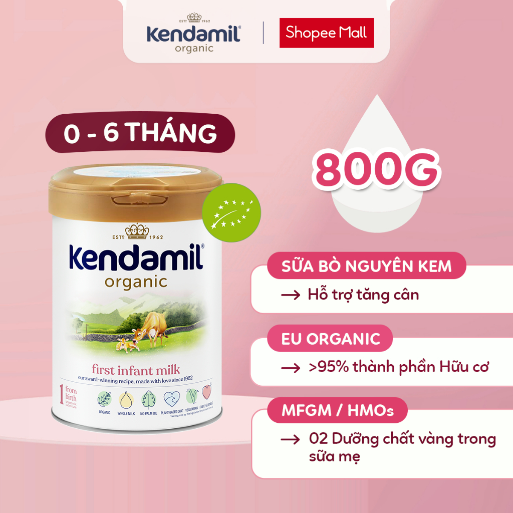 Sữa Công Thức Hữu Cơ Kendamil Organic Chứa HMOs Số 1 (800g)