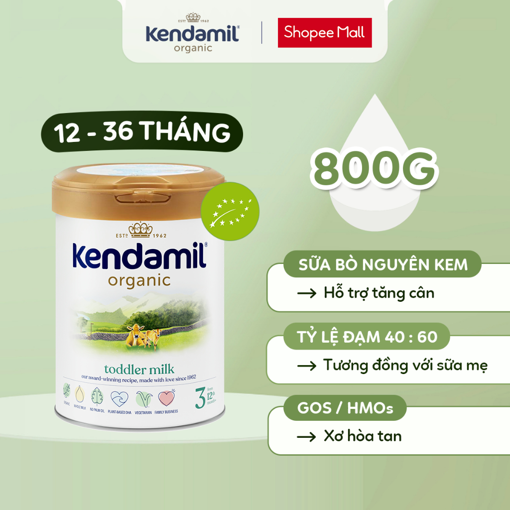 Sữa Công Thức Hữu Cơ Kendamil Organic chứa HMOs Số 3 (800g)