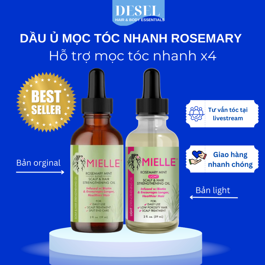 [DESEL] Tinh Dầu Dưỡng Tóc Mielle Rosemary Mint 59ml – Kích Mọc Tóc – Chắc Khỏe -Phục hồi tóc yếu