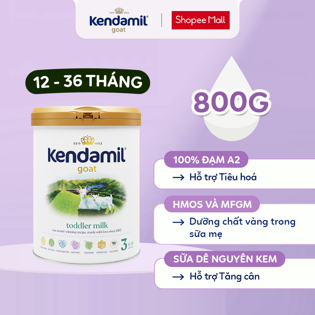 (DATE 12/2026 ) Sữa công thức dê Kendamil Goat số 3 (800g)