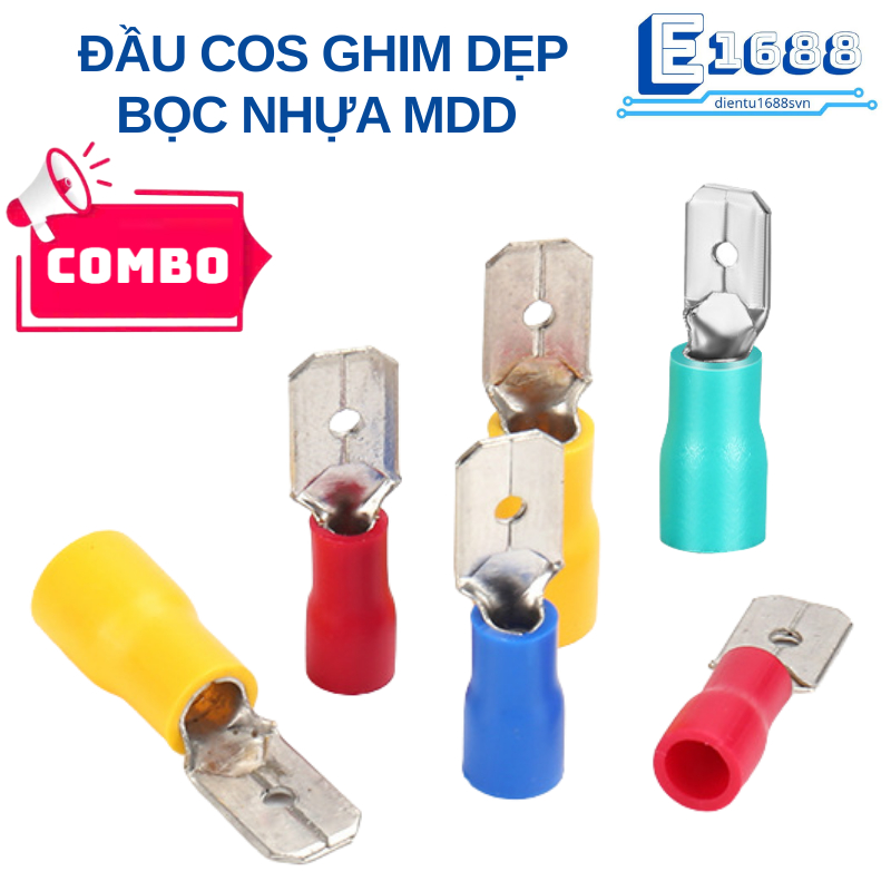 Gói 50 cái- Đầu cos ghim dẹp đực, cos ghim capa đực bọc nhựa MDD