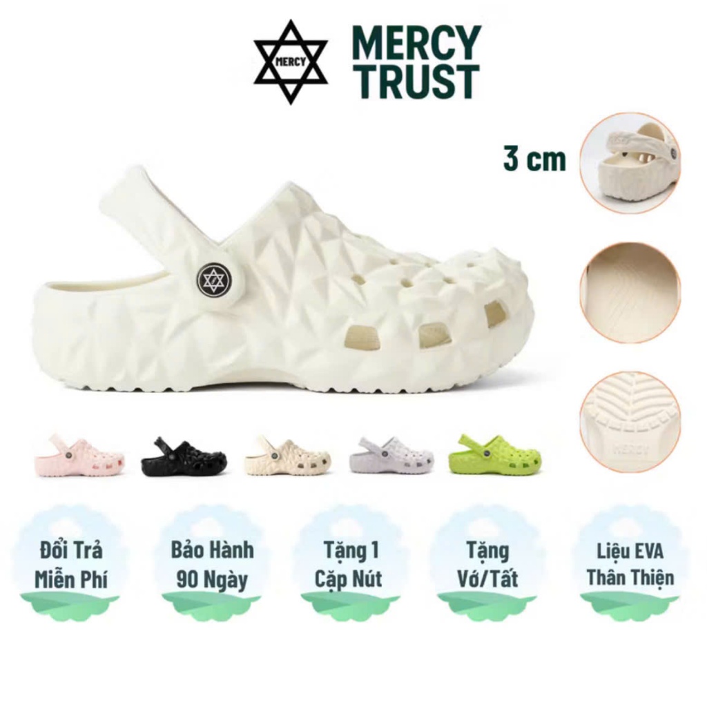 MC01-Dép Sục MERCY TRUST Kim Cương [Tặng 10 jitbitz 3d + Vớ ] Giày Xăng Đan Sầu Riêng Nguyên Khối Na