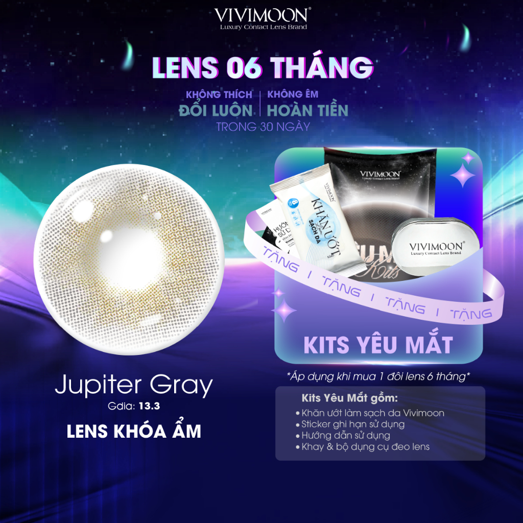 Lens khóa ẩm cận Jupiter Gray VIVIMOON màu xám pha ánh vàng 3 -  6 tháng