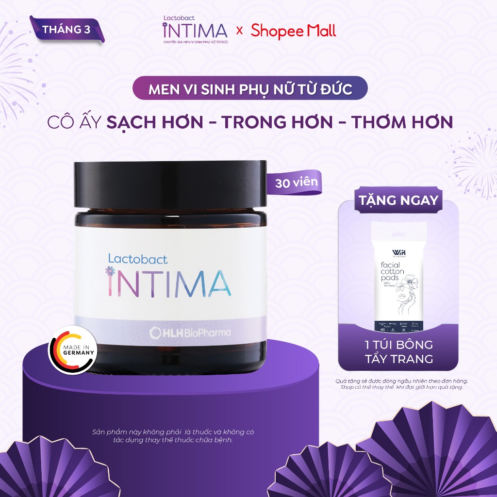 Men vi sinh phụ khoa Lactobact Intima bổ sung lợi khuẩn, Cranberry, D-Mannose từ Đức 1 hộp 30 viên