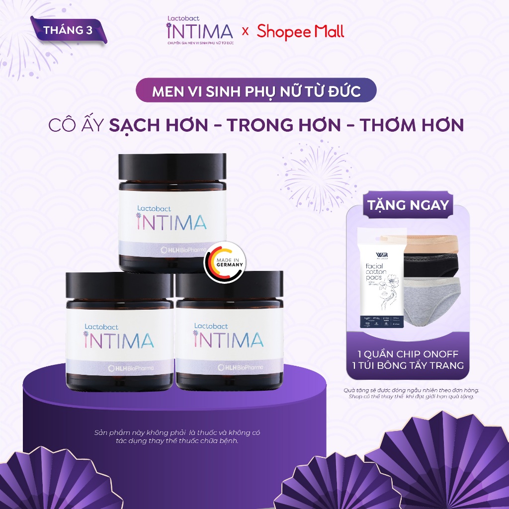3 Hộp men vi sinh phụ nữ Lactobact Intima bổ sung lợi khuẩn, hỗ trợ giảm tái phát viêm, ngứa rát, tă