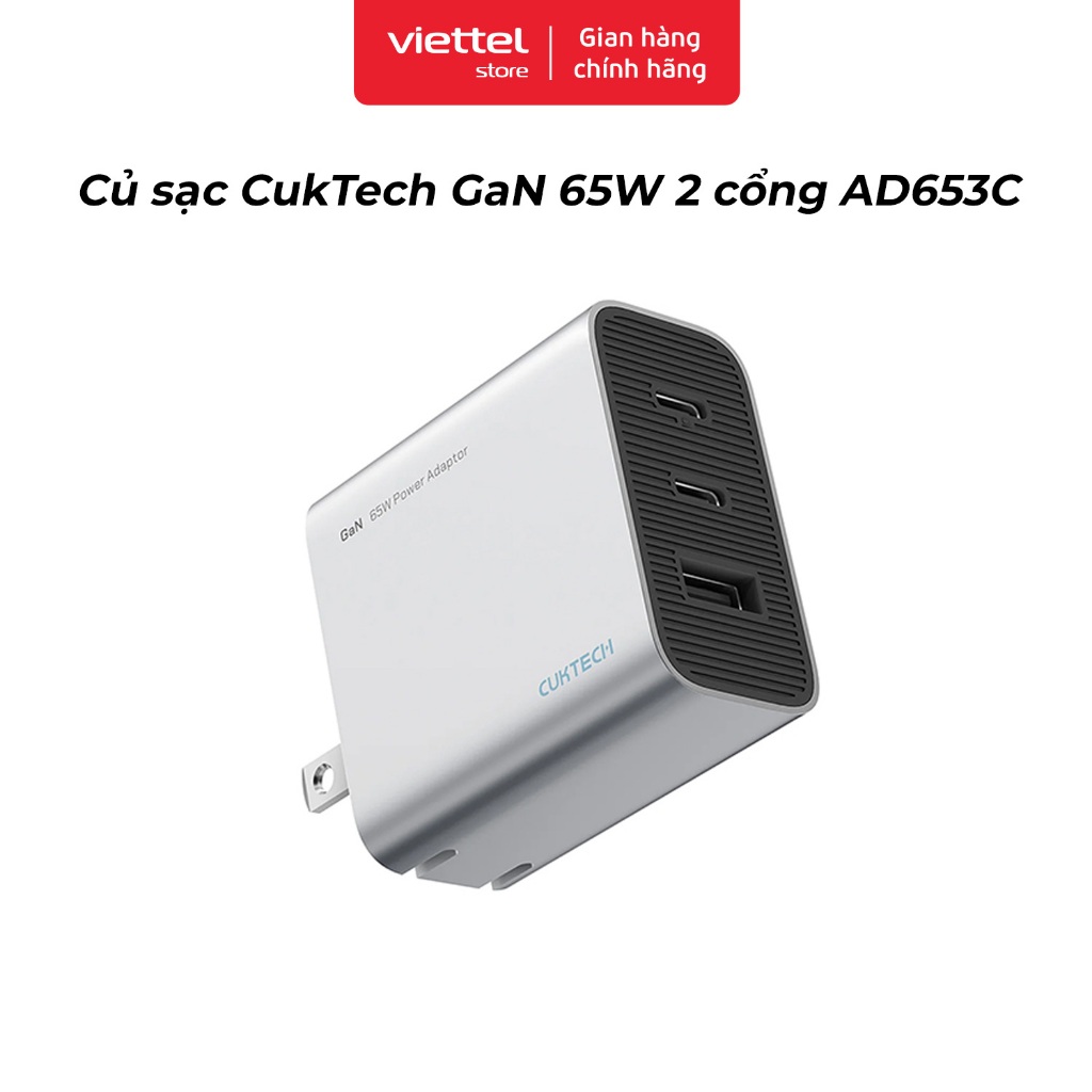 Củ sạc CukTech GaN 65W 2 cổng AD653C Chính hãng | Thiết Kế Gọn Nhẹ | Công Nghệ Gan III