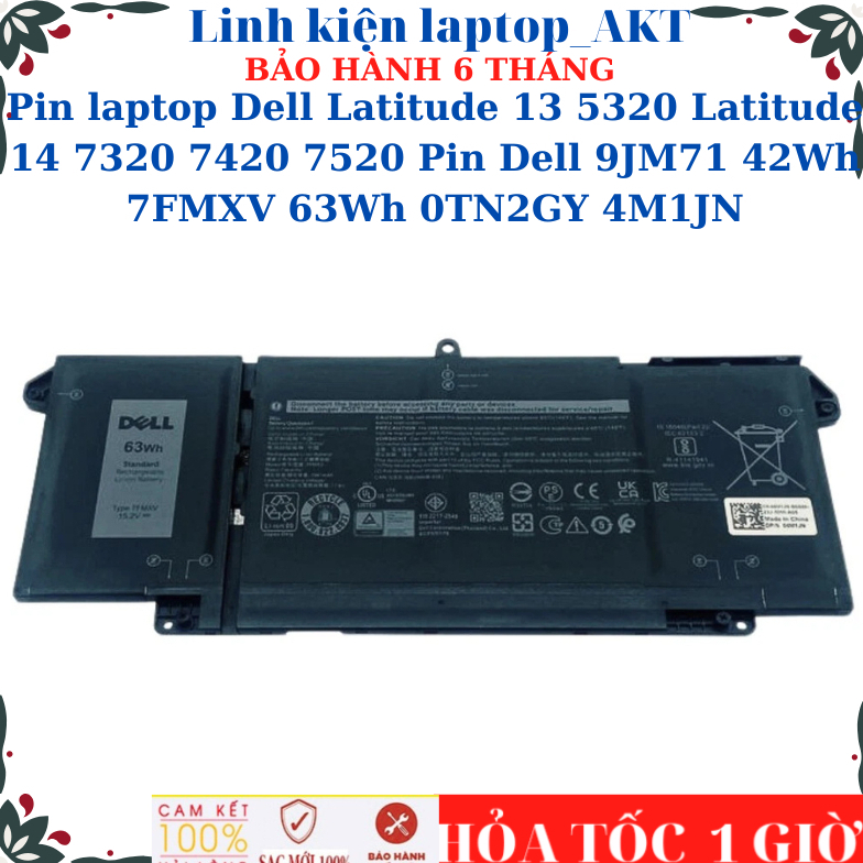 Sạc Pin laptop Dell Latitude 13 5320 Latitude 14 7320 7420 7520 Dell 9JM71 42Wh 7FMXV 63Wh 0TN2GY 4M