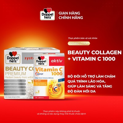 Bộ đôi Beauty Collagen và Vitamin C 1000 hỗ trợ làm chậm quá trình lão hóa, giúp làm sáng và tăng độ đàn hồi da