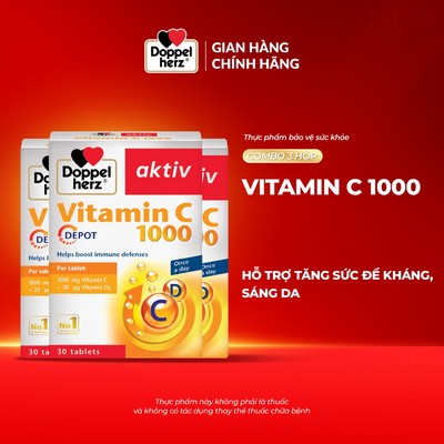 Combo 3 hộp viên uống Vitamin C Doppelherz Vitamin C 1000 hỗ trợ tăng sức đề kháng, sáng da (03 Hộp, 30 viên/hộp)