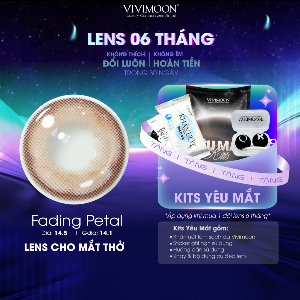 Kính áp tròng VIVIMOON EYECONIC lens cận cho mắt thở màu nâu Fading Petal, giãn tròng to baby 14.5mm