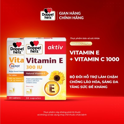 Bộ đôi hỗ trợ làm chậm quá trình lão hóa, sáng da, tăng sức đề kháng Doppelherz Vitamin E + Doppelherz Vitamin C 1000