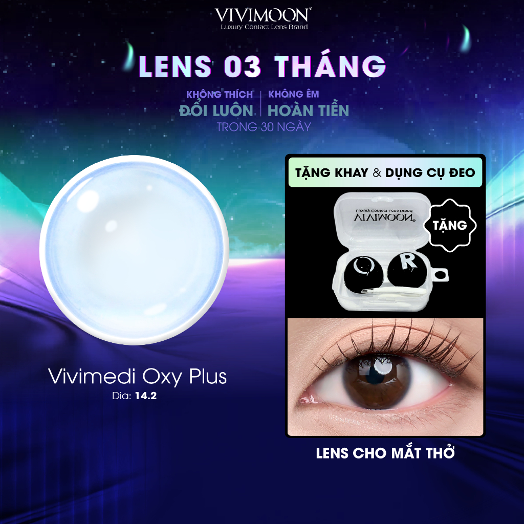 Kính áp tròng VIVIMOON LENS cận trong suốt 3 tháng cho mắt thở Vivimedi Oxy Plus giá 1 chiếc (1 bên 
